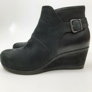 DANSKO Shirley Wedge Booties Black Nubuck Leather Size 41